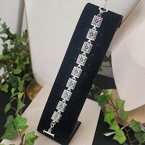 Silver Boho Design Link Bracelet Toggle Clasp